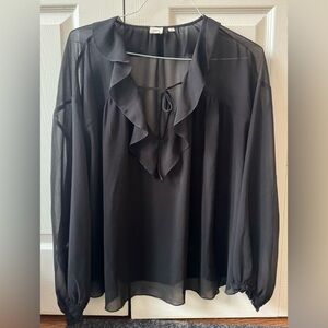 Wilfred Black Sheer Ruffle V-Neck Blouse